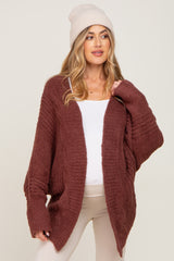 Brown Soft Knit Dolman Sleeve Maternity Cardigan