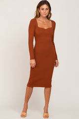 Rust Ribbed Knit Sweetheart Maternity Dress