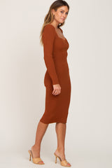 Rust Ribbed Knit Sweetheart Dress