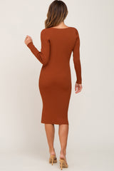 Rust Ribbed Knit Sweetheart Dress