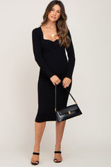 Black Ribbed Knit Sweetheart Maternity Dress