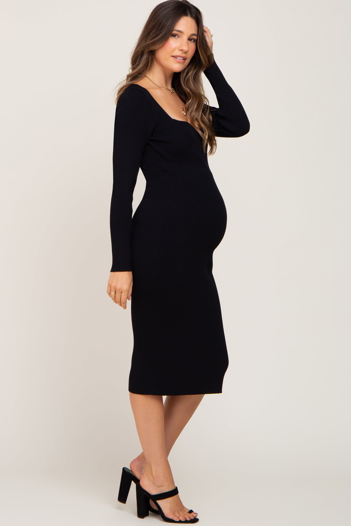 Black Ribbed Knit Sweetheart Maternity Dress – PinkBlush