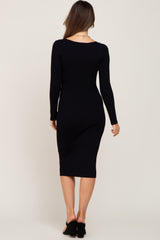 Black Ribbed Knit Sweetheart Maternity Dress