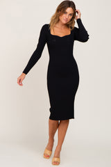 Black Ribbed Knit Sweetheart Maternity Dress