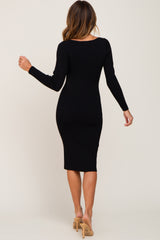 Black Ribbed Knit Sweetheart Dress