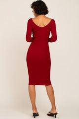 Burgundy Knit Ribbed Midi Dress