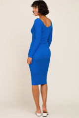 Royal Blue Knit Ribbed Midi Dress