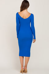 Royal Blue Knit Ribbed Maternity Midi Dress