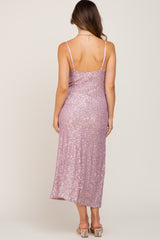 Pink V-Neck Sequin Maternity Midi Dress