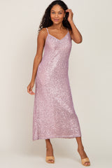 Pink V-Neck Sequin Maternity Midi Dress