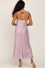 Pink V-Neck Sequin Midi Dress