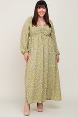 Light Green Floral Sweetheart Plus Maxi Dress