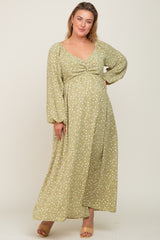 Light Green Floral Sweetheart Maternity Plus Maxi Dress