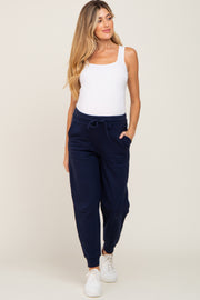 Navy Basic Drawstring Maternity Sweatpants