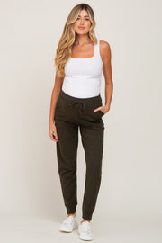 Olive Basic Drawstring Maternity Sweatpants