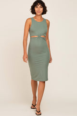 Light Olive Cutout Maternity Midi Dress