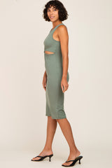 Light Olive Cutout Midi Dress