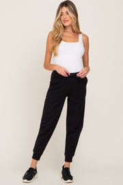 Black Basic Drawstring Maternity Sweatpants