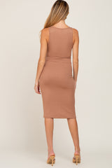 Mocha Cutout Maternity Midi Dress