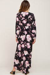 Black Floral Long Sleeve Hi-Lo Maxi Dress