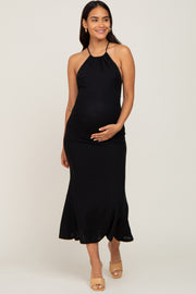 Black Metallic Criss Cross Back Maternity Maxi Dress