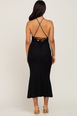 Black Metallic Criss Cross Back Maternity Maxi Dress