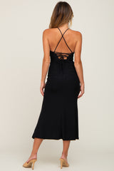 Black Metallic Criss Cross Back Maxi Dress