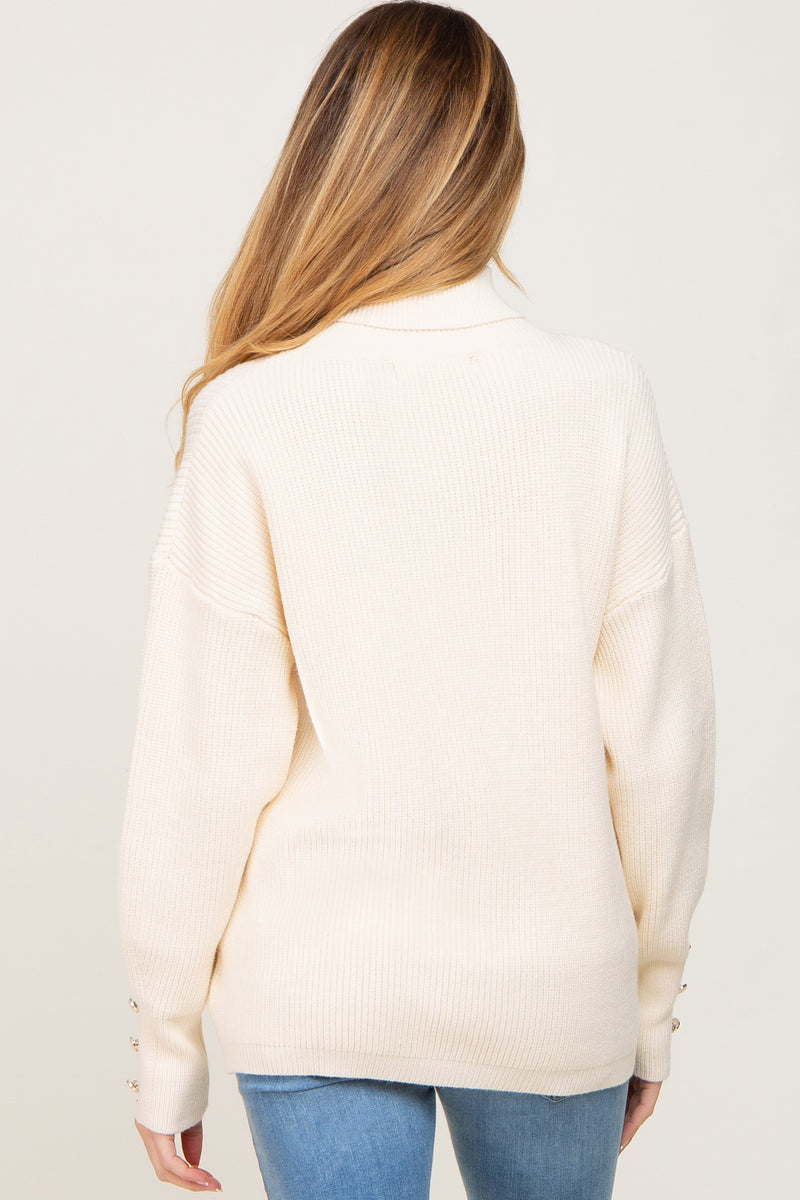 Cream Button Accent Turtleneck Maternity Sweater– PinkBlush