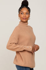 Camel Button Accent Turtleneck Sweater