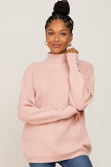 Light Pink Button Accent Turtleneck Sweater