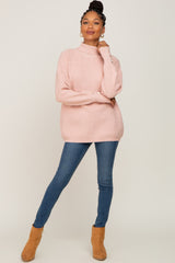 Light Pink Button Accent Turtleneck Sweater