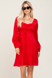 Red Shimmer Smocked Long Sleeve Dress