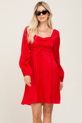 Red Shimmer Smocked Long Sleeve Maternity Dress