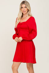 Red Shimmer Smocked Long Sleeve Dress