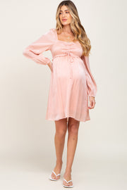 Pink Shimmer Smocked Long Sleeve Maternity Dress