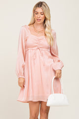 Pink Shimmer Smocked Long Sleeve Maternity Dress