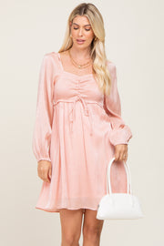 Pink Shimmer Smocked Long Sleeve Dress