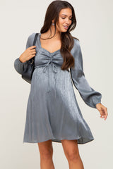 Charcoal Shimmer Smocked Long Sleeve Maternity Dress