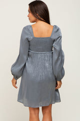 Charcoal Shimmer Smocked Long Sleeve Maternity Dress