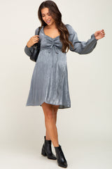 Charcoal Shimmer Smocked Long Sleeve Maternity Dress