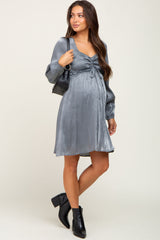 Charcoal Shimmer Smocked Long Sleeve Maternity Dress