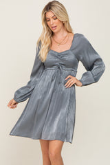 Charcoal Shimmer Smocked Long Sleeve Maternity Dress