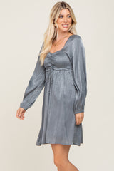 Charcoal Shimmer Smocked Long Sleeve Dress