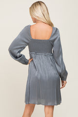 Charcoal Shimmer Smocked Long Sleeve Dress