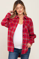 Red Plaid Brushed Maternity Flannel Top