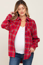 Red Plaid Brushed Maternity Flannel Top