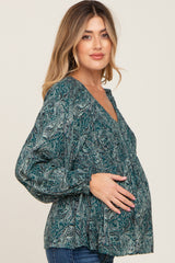 Hunter Green Paisley Long Sleeve Peplum Maternity Top