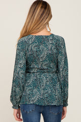 Hunter Green Paisley Long Sleeve Peplum Maternity Top