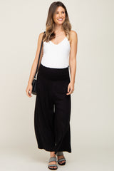 Black Smocked Wide Leg Maternity Pants