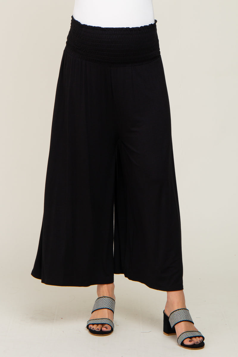 Black Smocked Wide Leg Maternity Pants – PinkBlush